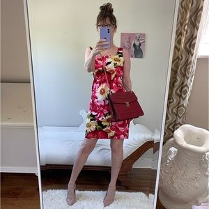 VINTAGE SLEEVELESS DRESS FLORAL RED YELLOW BLACK SQUARE NECK ZIPPER